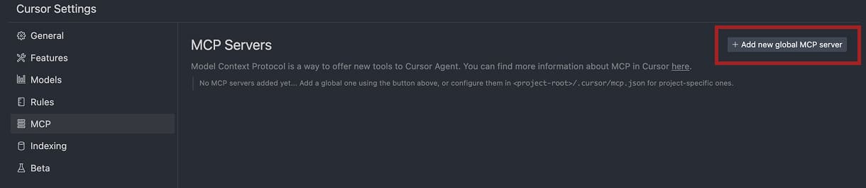 Cursor MCP server settings