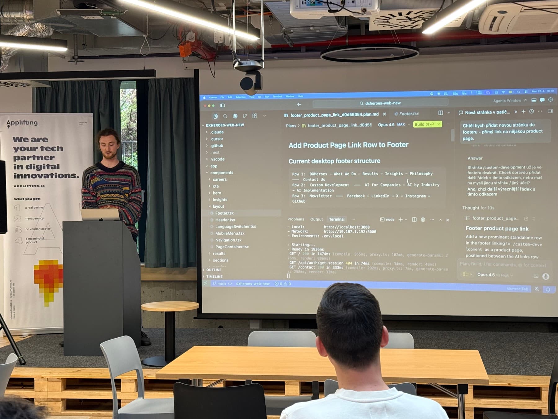 DX Heroes facilitator demonstrating AI-assisted development in Cursor