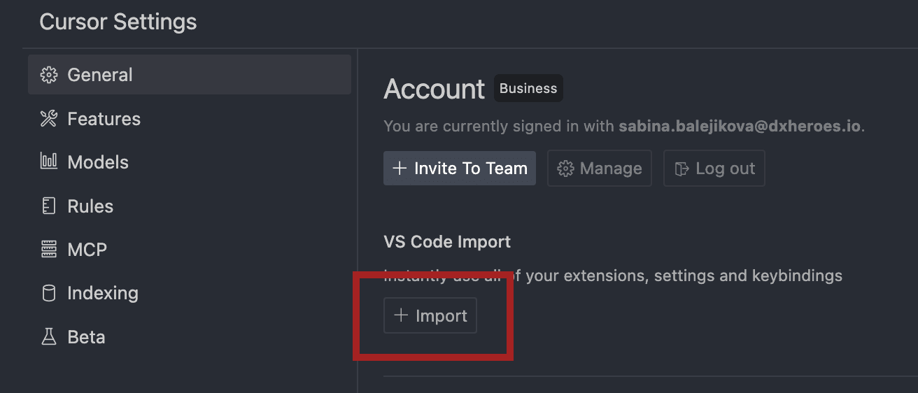 Cursor IDE - import nastavení a pluginů z VS Code