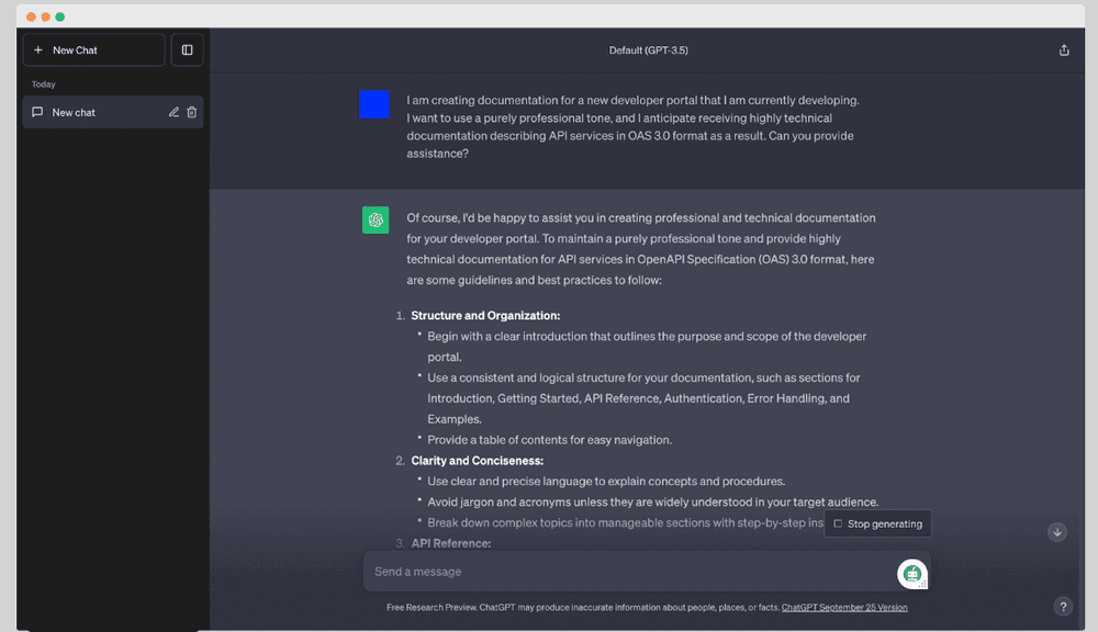 AI article - chatGPT Screenshot